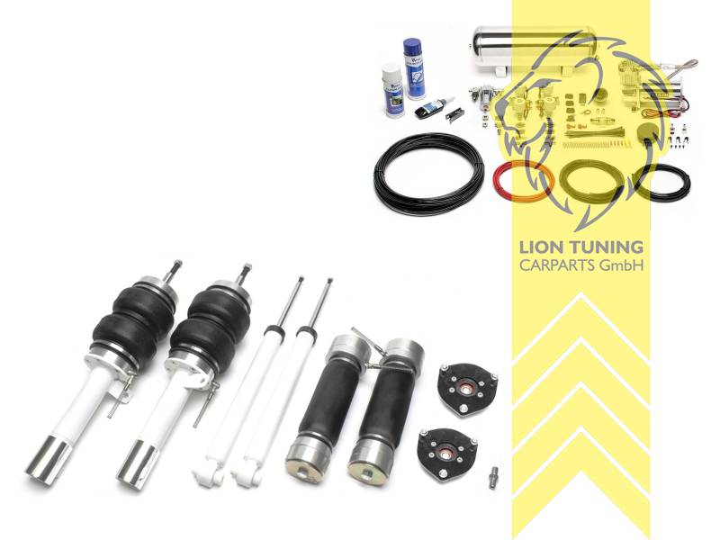 Nur für Fahrzeuge mit Mehrlenker-Hinterachse (Einzelradaufhängung)., 11,5L Tank chrom / ViAir Kompressor chrom, fest, weiss, Wir empfehlen die Verwendung kürzerer Koppelstangen, Für Fahrzeuge mit einem Federbeinklemmdurchmesser an der Vorderachse von 50mm oder 55mm ( Adapterhülse liegt bei ), auch für Allrad Modelle, Stahl verzinkt, Eintragungspflichtig / Teilegutachten wird nach Kauf spezifisch ausgestellt